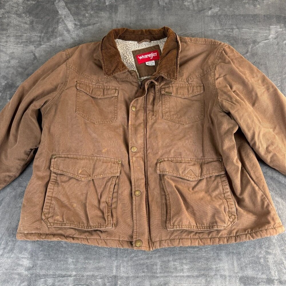 Wrangler Men's 3XL Sherpa Lined Canvas Jacket Barn Coat Brown Chore Utility